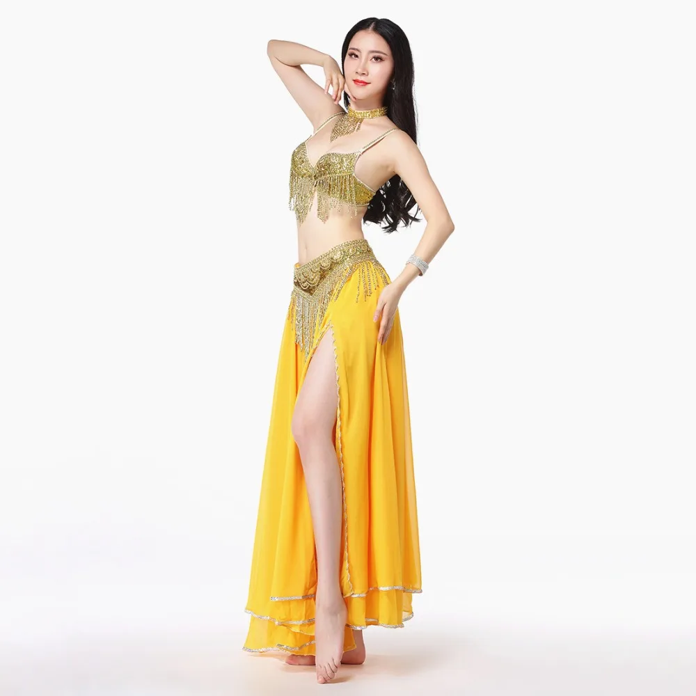 2019 Women Dancewear Belly Dance Costumes Set East Style Outfit Women Bellydance Outfits Beading (Bra Belt Skirt Necklace)