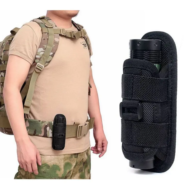 Tactical Outdoor Flashlight Pouch Portable 360 Degrees Rotatable Clip Pouch Hunting Torch Nylon Holster For Belt Molle Bag