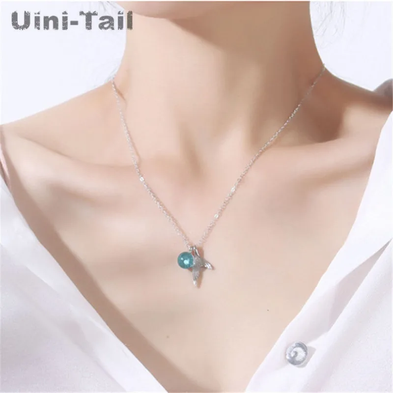 Uini-Tail new 925 Tibetan silver mermaid foam necklace Korean crystal fashion temperament wild cute fishtail necklace GN334