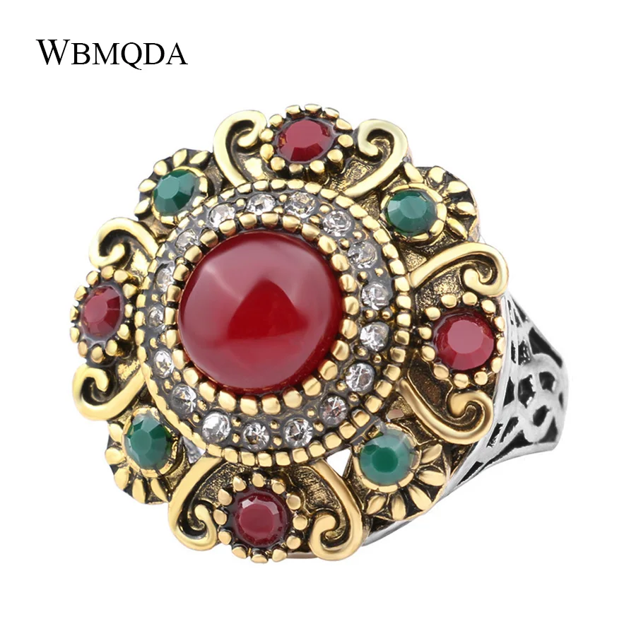 2018 New Arrival Unique Vintage Wedding Ring Turkey Crystal Jewelry Big Rings For Women Lnlay Resin Accessories