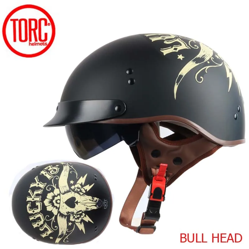 TORC-T55 빈티지 오토바이 헬멧, 레트로 스쿠터 하프 헬멧 내장 렌즈 바이저 casco moto helm moto capacete para DOT
