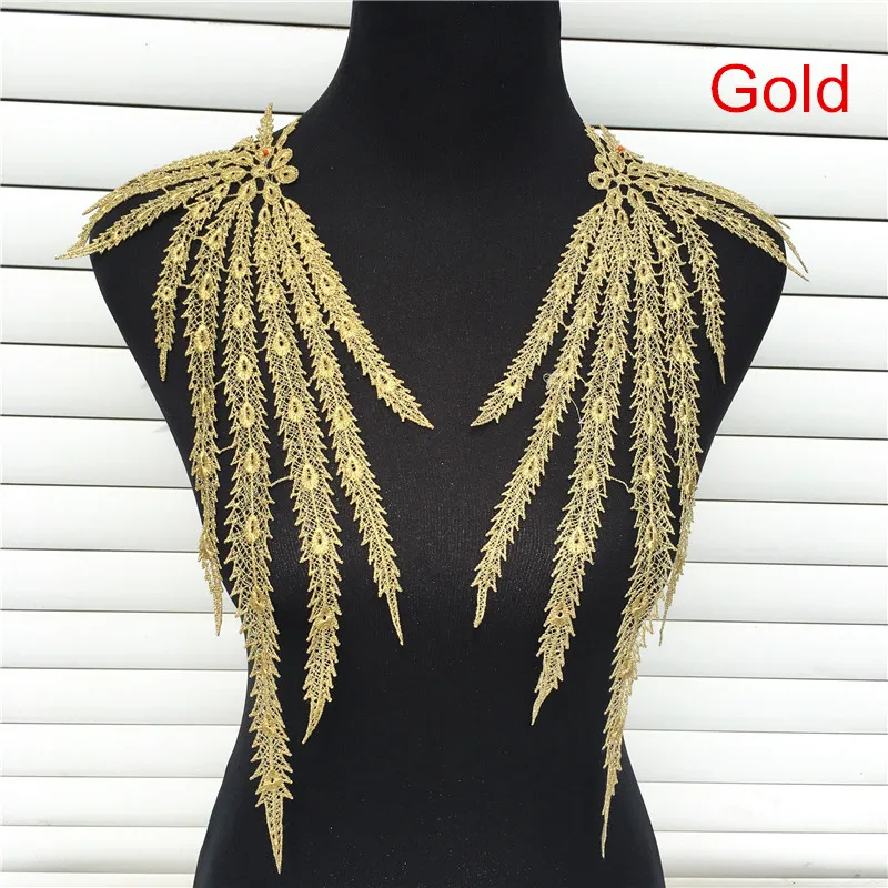 1pc Golden Embroidered Venise Lace Fabrics For Sewing Neckline Collar Applique Phoenix/peacock Feather Diy For Dress Accessories