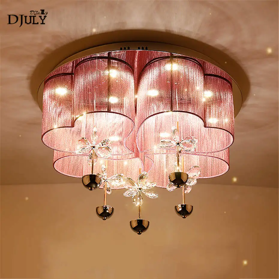 nordic Silk thread led crystal pink ceiling lamp for wedding room living room romantic home deco light fixtures luxury luminaire