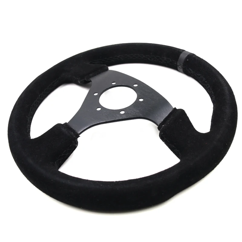 13Inch (330mm) Racing Steering Wheel leather black Sutures Steering Wheel Flat Racing Steering Come with horn button