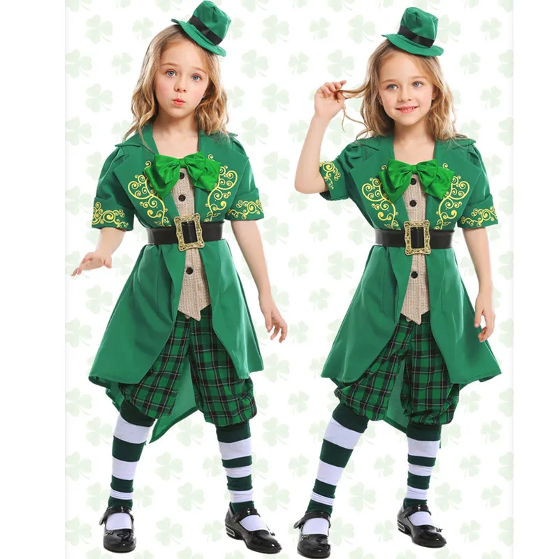 

Детские традиционные костюмы ирландского лепрекона и эльфа для косплея, зеленые костюмы для девочек на Хэллоуин, ирландская фея, карнавальное праздничное платье Пурима