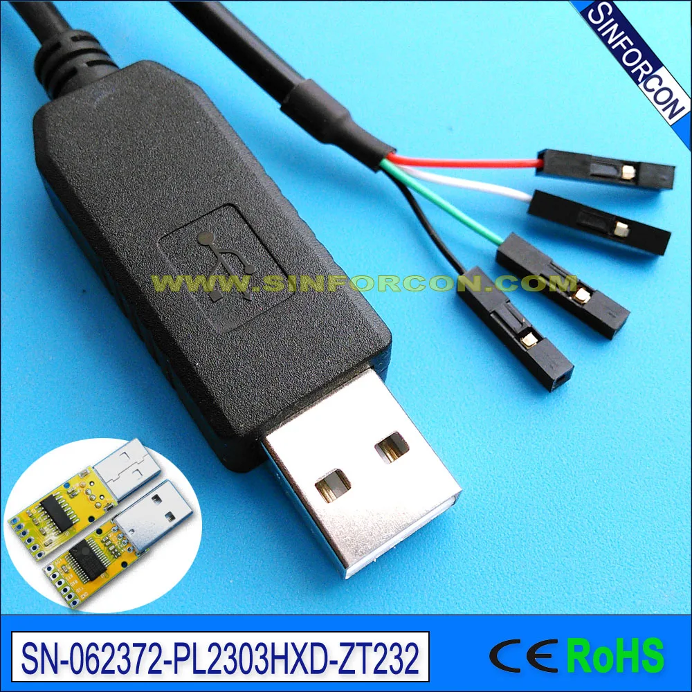 Prolific USB-to-Serial Comm Port USB RS232 WE / Dupon 2.54mm 4P / Wire End Serial PL2303 Upgrade Programming Cable