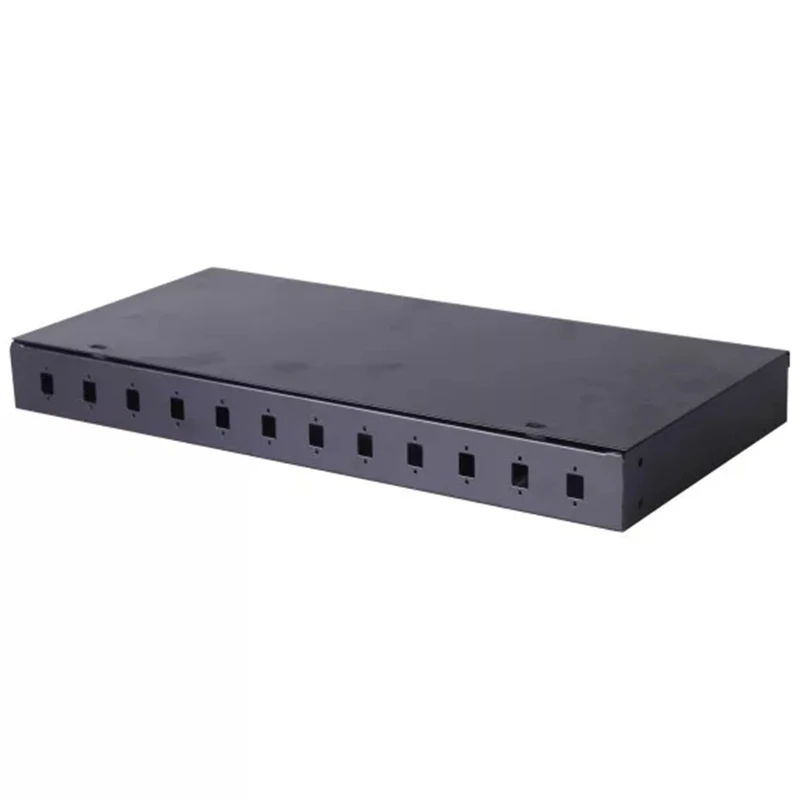 12/24 fiber termination box SC FC LC rack mount optical fibre patch panel 0.9mm thickness cold steel fixed type black 2PCS