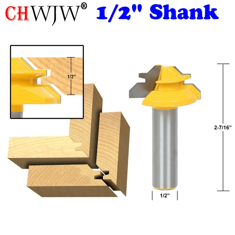 

Small Lock Miter Router Bit - 45 Degree - 1/2" Stock - 1/2" Shank Tenon Cutter for Woodworking Tools- Chwjw 15129