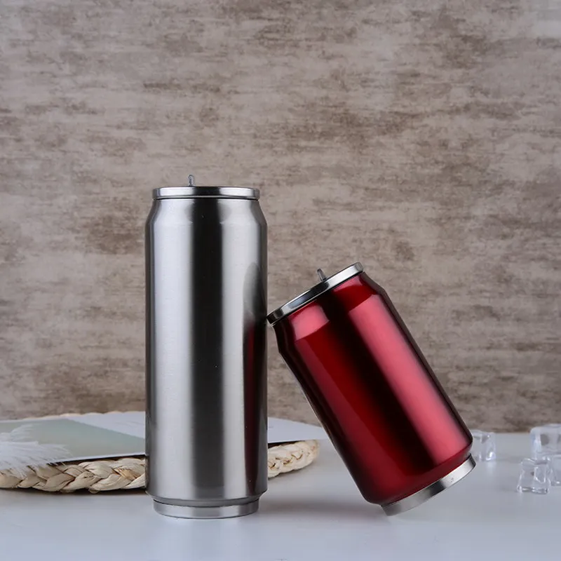 Fashion High Quality Beverage Can Hot Insulation With Straw Thermos Garrafa Termica Stainless Steel Water Bottle 300/500ml