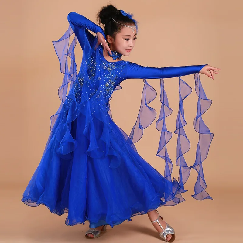 Vestido de baile de salón con cuello en V para niñas, vestidos de vals para niños, vestido de baile estándar, Ropa de baile para niños, vestido de