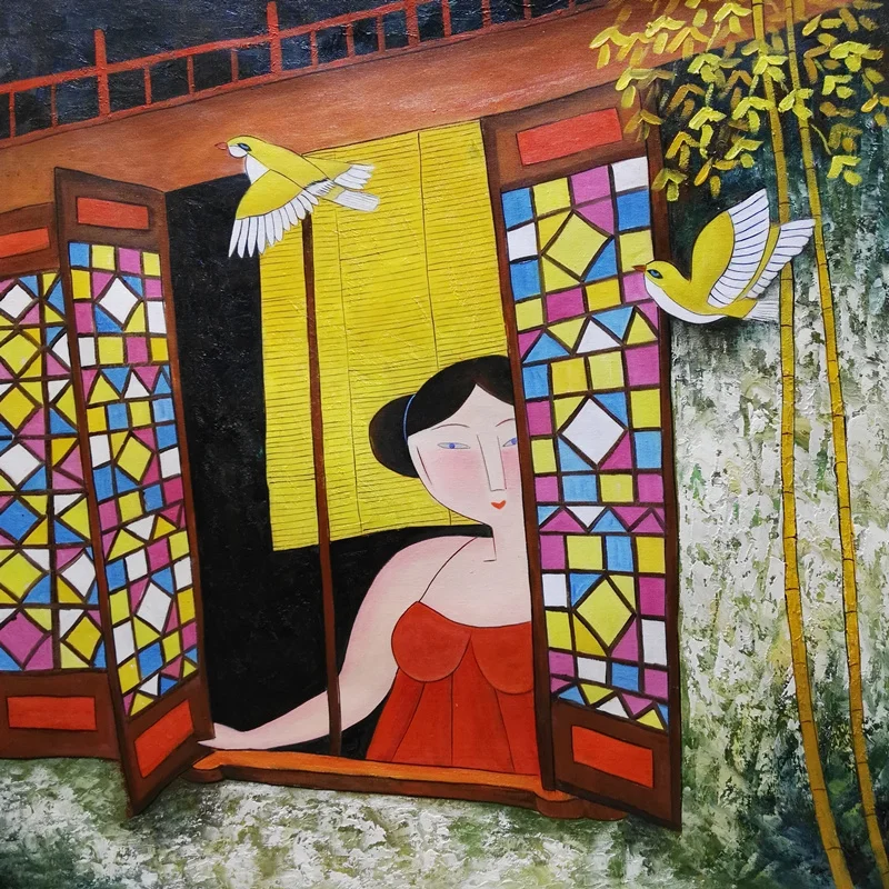 

Chinese Contemporary Art Painting Hu YongKai Rural Women Canvas Paintings Picture Modern Home Decor Hand painted Oil Painting