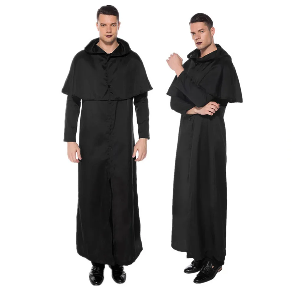 

Men women halloween long hooded robe cloak cosplay stage costume medieval priest friar haloween disfraces christmas costume