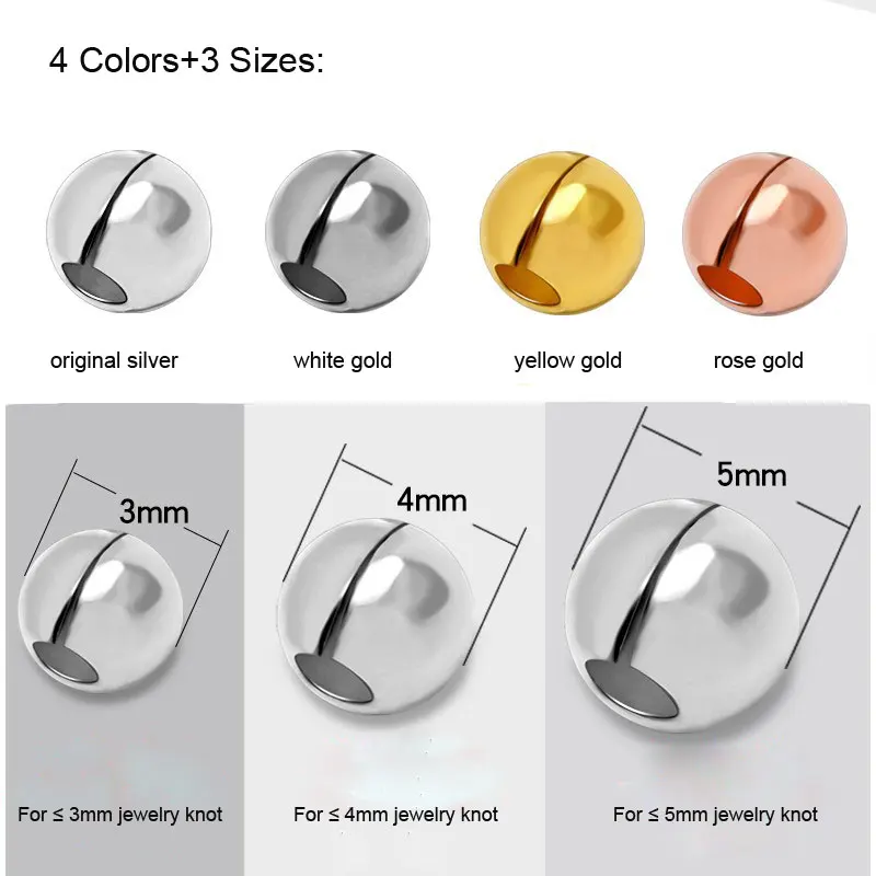 3mm 4mm 5mm 925 Sterling Silver End Crimps Beads Covers Tips Bead Caps Jewelry Findings Accessories 100pcs/lot SCPB301