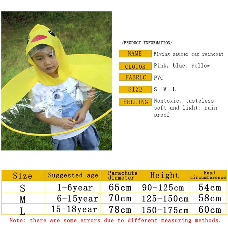 Creative Kids Rain Cover Cute Cartoon Duck UFO Children\'s Raincoat Boys And Girls Umbrella Hat Windproof Poncho Rain Gear Hot