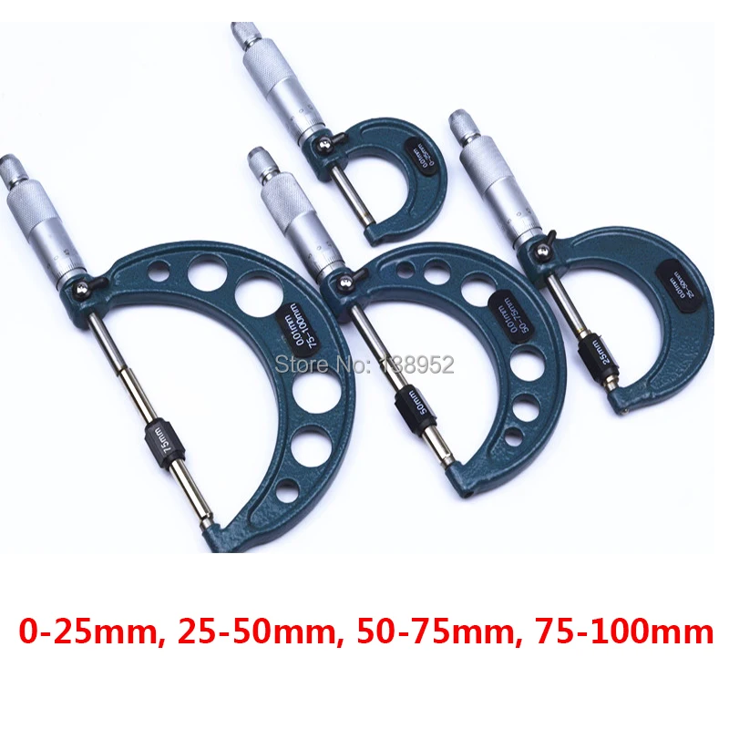 0-100mm 4pcs outside micrometer 0-25mm/25-50mm/50-75mm/75-100mm Metric Gauge Vernier Caliper thickness Measuring Tools