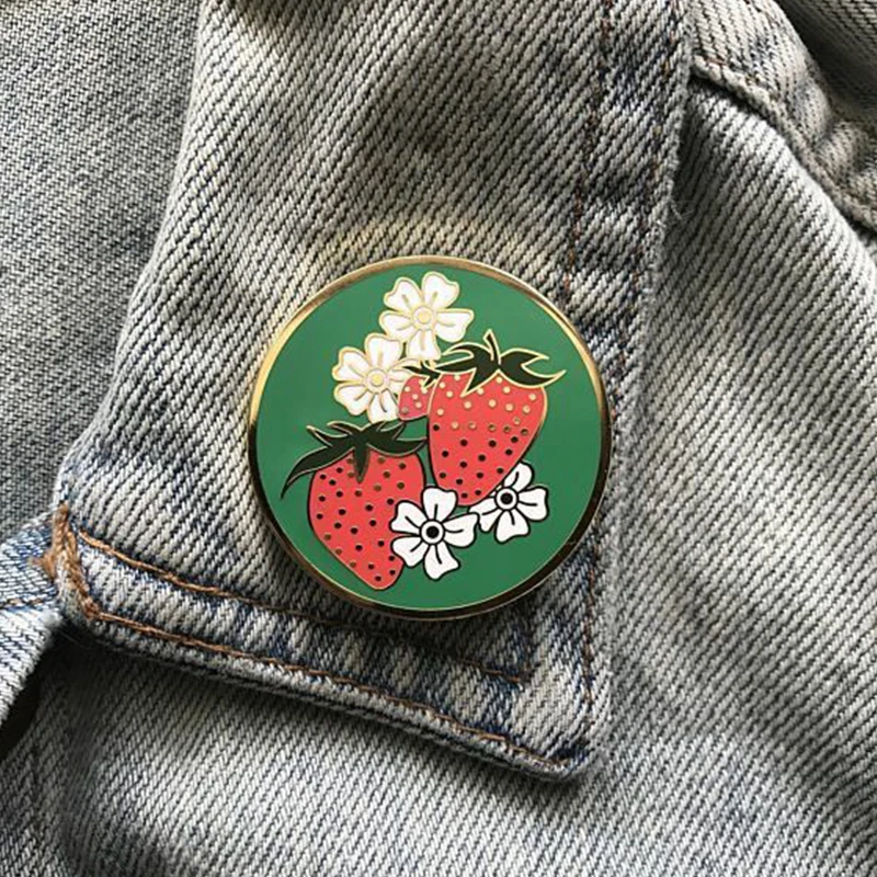 

Strawberry flowers enamel pin badge