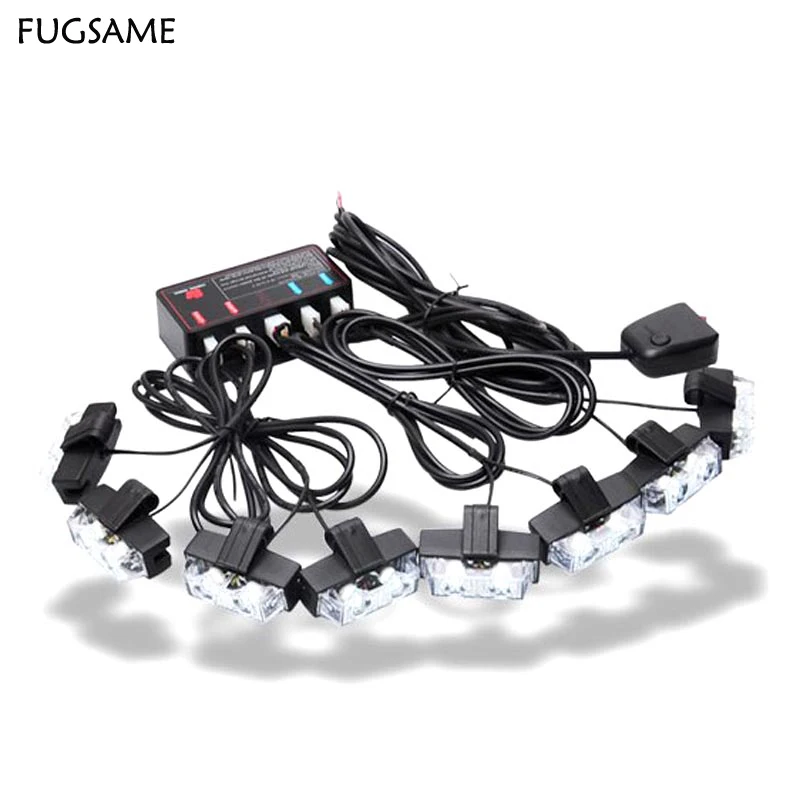 FUGSAME Wireless 2X8 16W 16LED Car Strobe Light Warning light Beacon Emergency Flashing Grill light Red blue, Amber white Colors