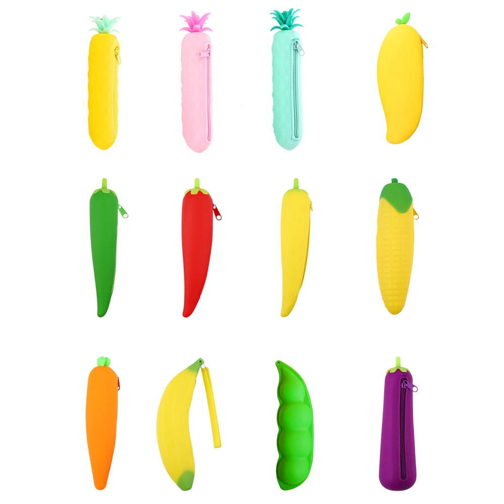 Eggplant Bean Pod Pen Shaped Silicone Pen Bag Student Pencil Bag Primary And Secondary School Stationery Pencil Case