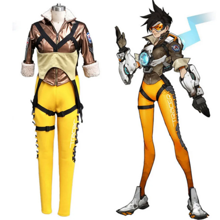 Popular game OW cosplay Lena Oxton Tracer suit soldier 76 Tracer cosplay costume