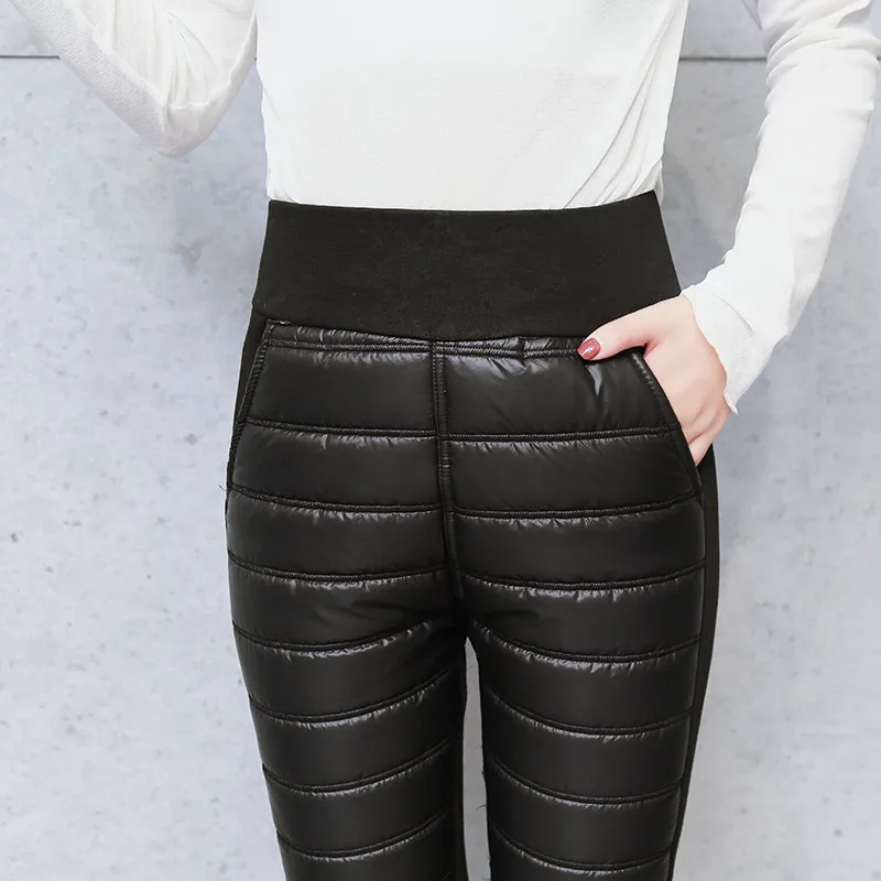 Winter Hosen Große Größe Warme Unten Baumwolle Hosen frauen Hosen Dünne Elastische Hohe Taille Hosen Damen Schwarz Bleistift Hosen RE2491