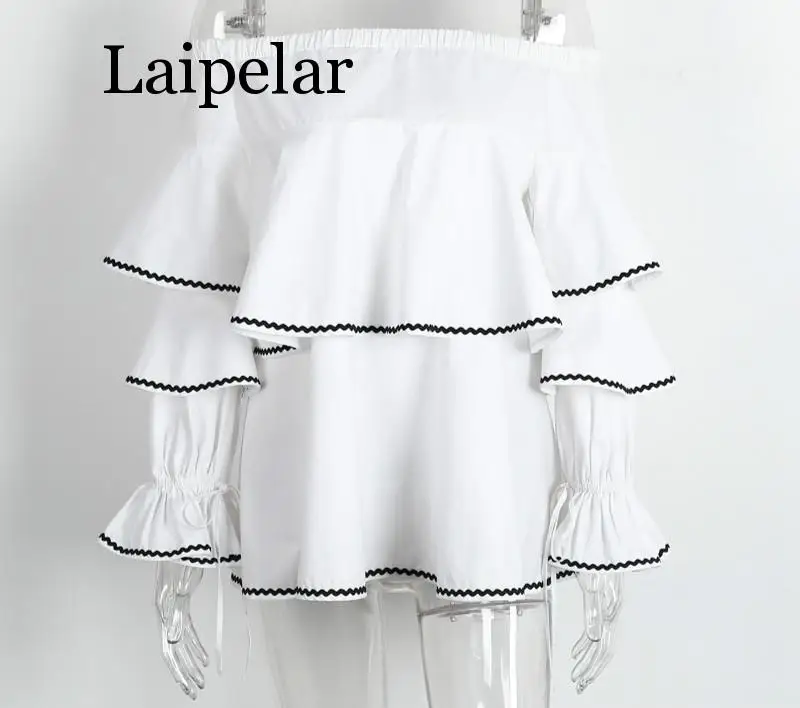 Laipelar Ruffle เสื้อเชิ๊ตสีขาว เสื้อเชิ้ตแขนยาวลําลอง เสื้อเชิ้ตผู้หญิง เสื้อเบลาส์ยืดหยุ่น เสื้อไหล่เย็น