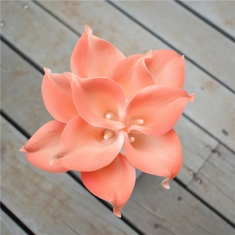 10pcs Coral Flowers Real Touch Calla Lilies Bouquet For Wedding Brides Bridesmaids Corsage DIY Flower over 20colors selection