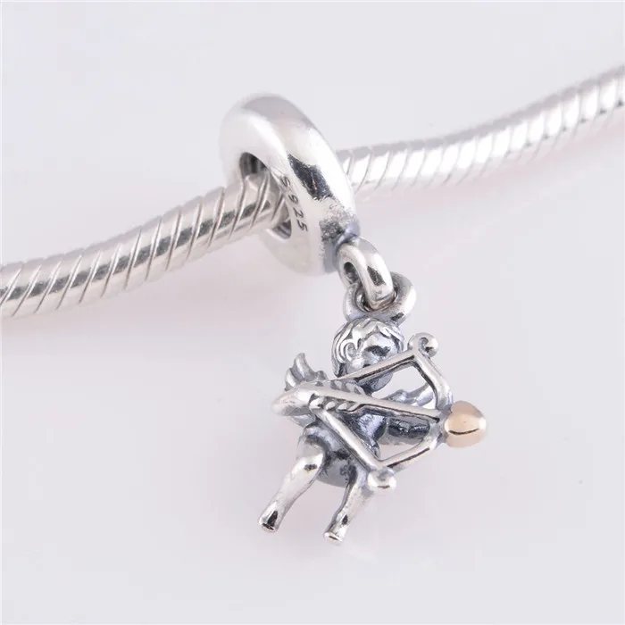 

Two Tone Heart Cupid Charms Pendant Original 925-Sterling-Silver Dangle Cupid Charm Fits Pandora Bracelet Jewelry Making Diy