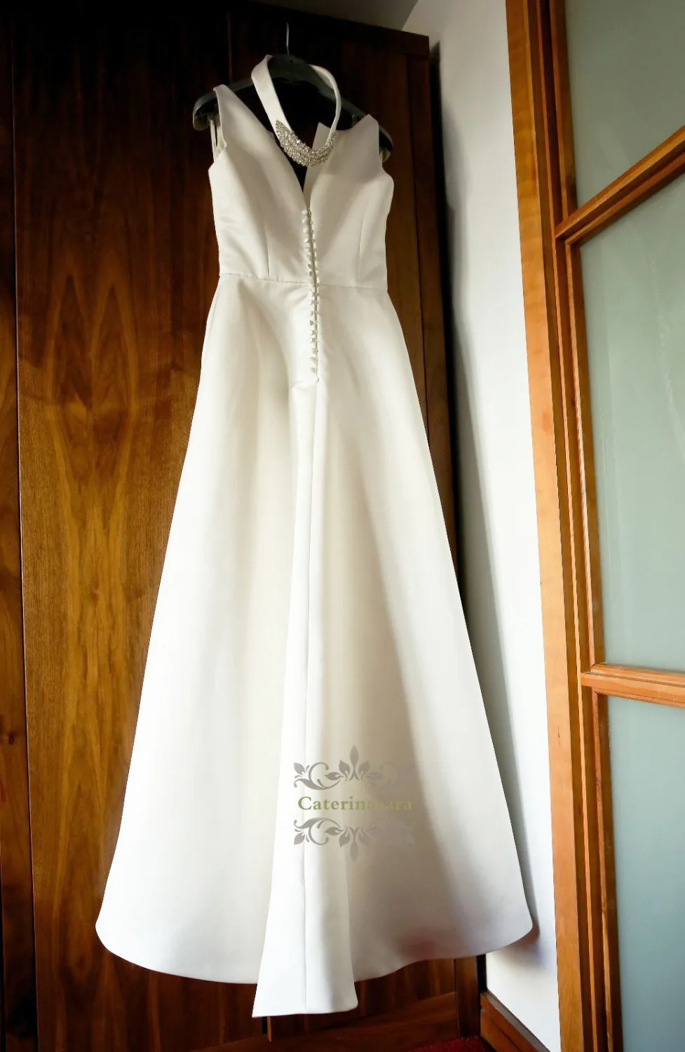 Elegante Vestido de novia de satén, largo, con fajas de cuentas extraíbles, 2020