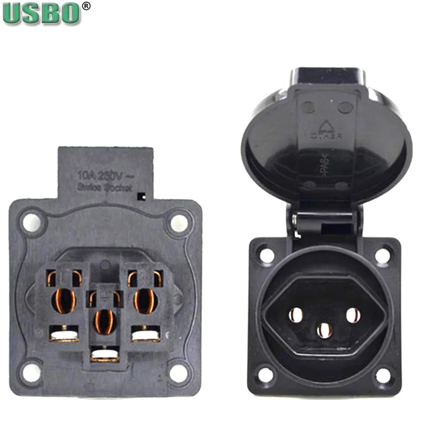 1Pcs Brazil Switzerland Waterproof Industry Socket 10A Flush Mount Electrical Outlet with Cover for Outdoor Garden Camping RV