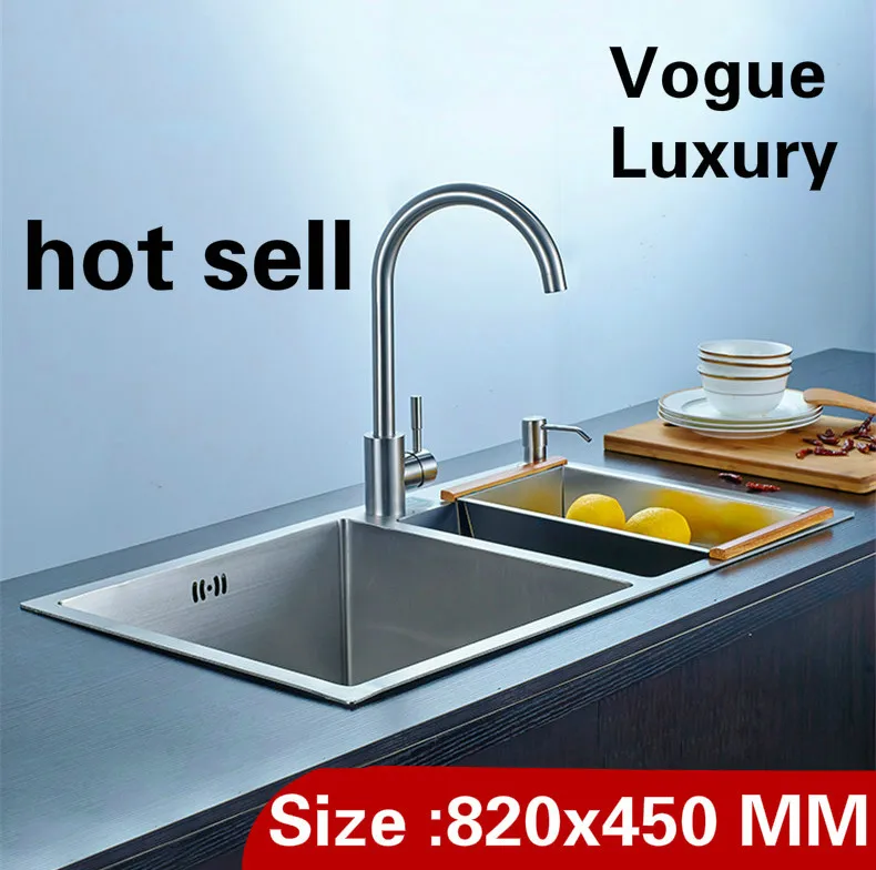 

Free shipping Vogue common kitchen manual sink double groove wash vegetable durable 304 stainless steel 82x45 CM