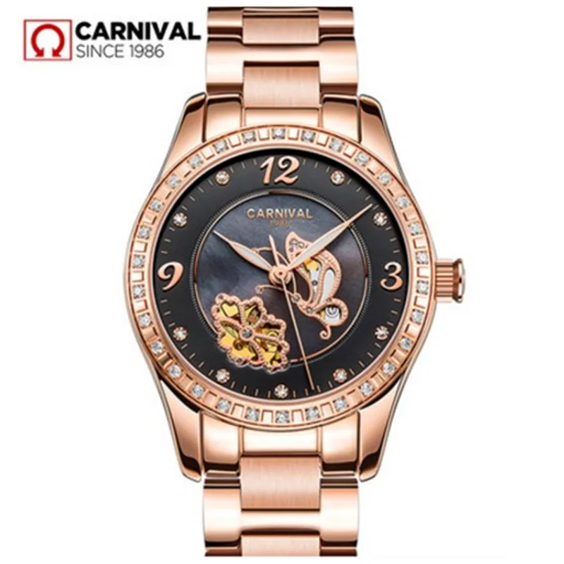 Carnival brand rhinestone clock luxury watch women waterproof mechanical wrist watches lady relogio feminine reloj mujer montre