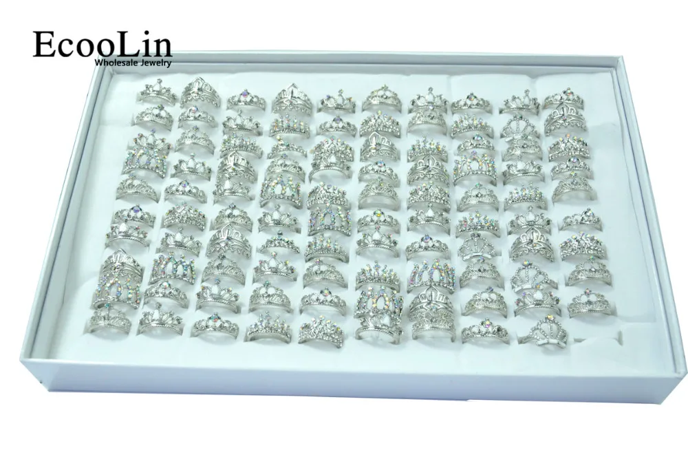 50Pcs Royal Crown Women's Ring Fashion Zircon Shiny Women Engagement Wedding Jewelry Lots Packs LR4024