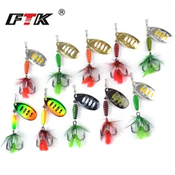 FTK 1pcs Metal Fishing Lure 8.5g 13g 15g Spoon Lures Spinner Bait Bass Hard Bait With Feather Treble Hooks Pike Fishing Tackle