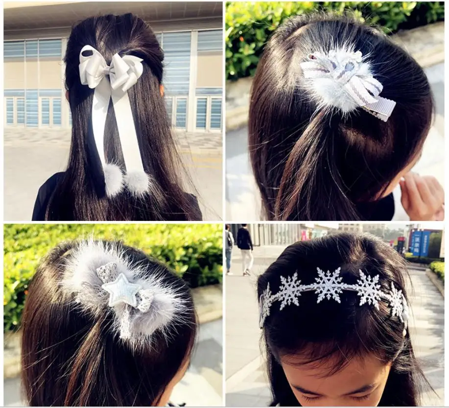 Girls hair accessories Winter Glitter snowflake Hairband Kids Party Hair Hoops crown hair clips hair ties bands headwear