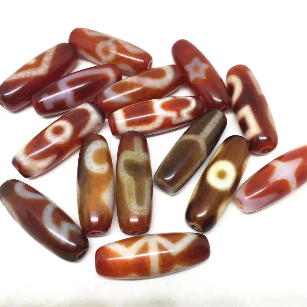 Carnelian Agate 10*28mm Different Patterns Tibetan Dzi Beads for Making DIY Jewelry Oval Grade AAA Hole:Approx 2mm