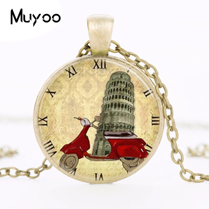 Vespa Scooter Necklace Italy Leaning Tower of Pisa World Travel Italian Art Pendant Necklace HZ1