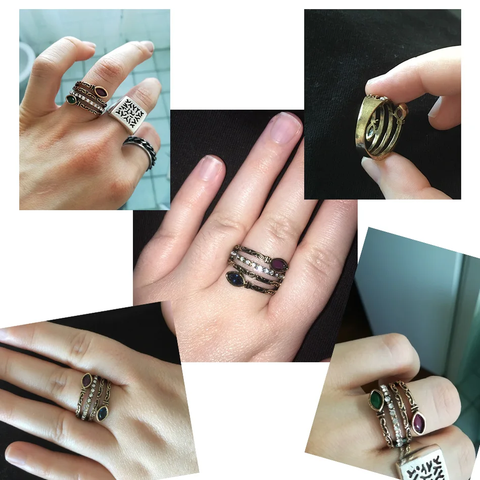 SUNSPICE MS Natural Stone Vintage Ring Sets Bohemia Women Ethnic Wedding Jewelry Antique Gold Color Slender Rings Turkish Brand