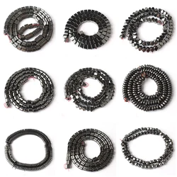 Natural Black Hematite Stone Spacer Column Ball Rondelle Cube Big Hole Beads for Jewelry Making diy Bracelet 15'' strand
