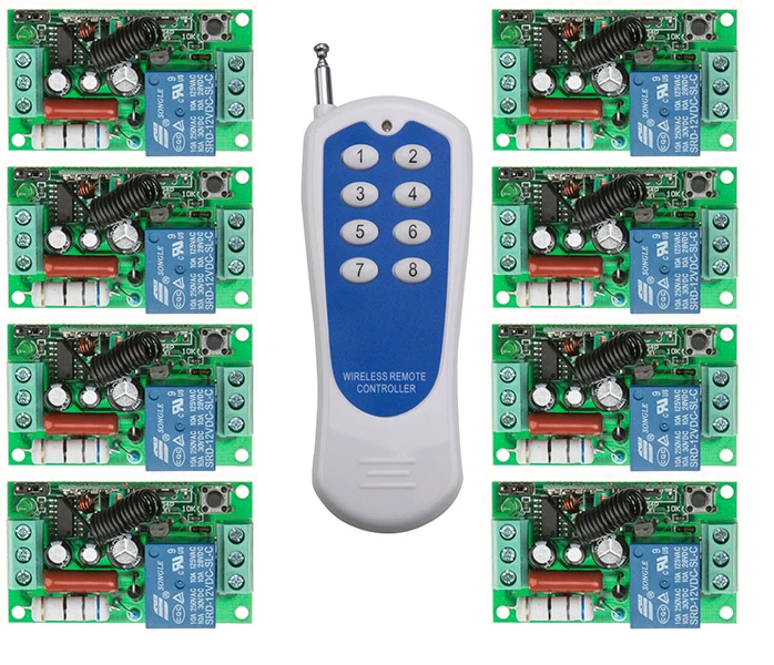 

AC220V 1CH 10A RF Wireless Remote Control Switch System 8CH Transmitter+8 X Receivers Appliances Gate Garage Door /lamp/ window