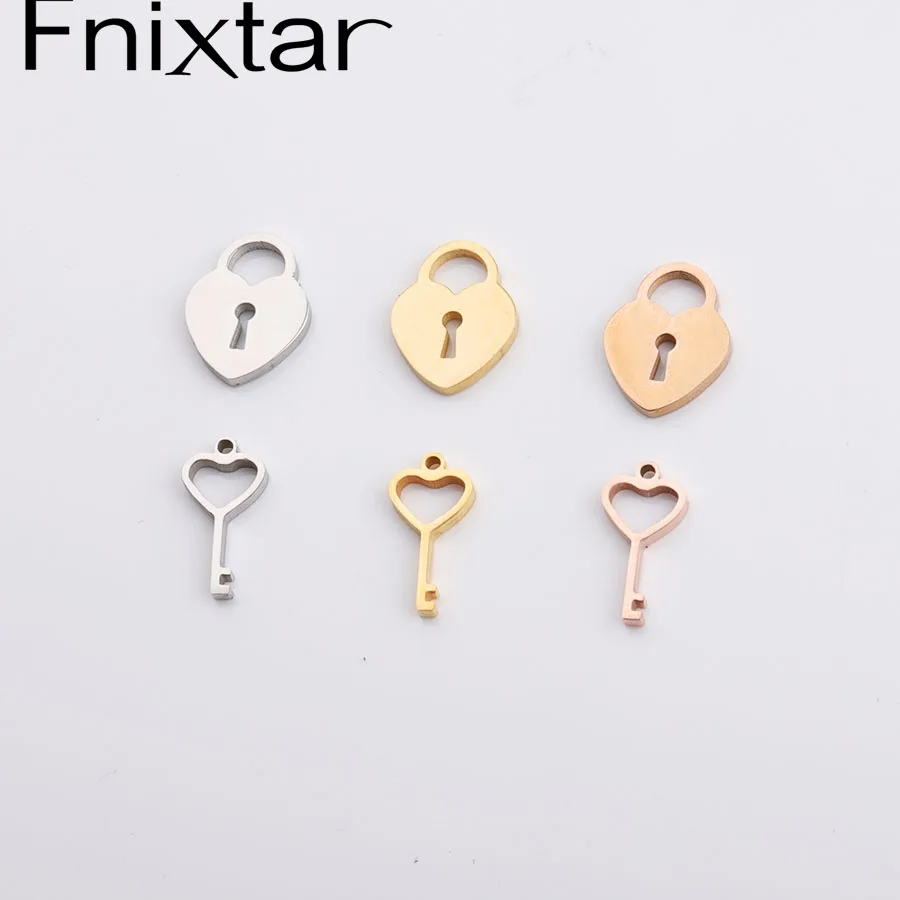 

Fnixtar Mirror Polished Stainless Steel 9*12mm Love Heart Lock Pendant Key Charm 6.5*13mm DIY Neckalce 20piece/lot