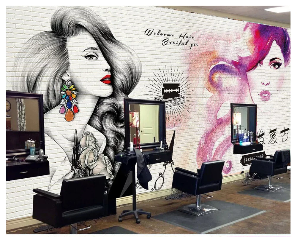 

beibehang Classic stereo personality silky wall paper European and American hand-painted trend barber shop background wallpaper