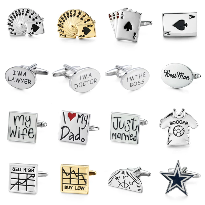 XKZM Brand Cuff Links Poker Cards Charm Stock lawyer Doctor Gemelos Novelty Cufflinks For Mens Gemelos wedding Business gift