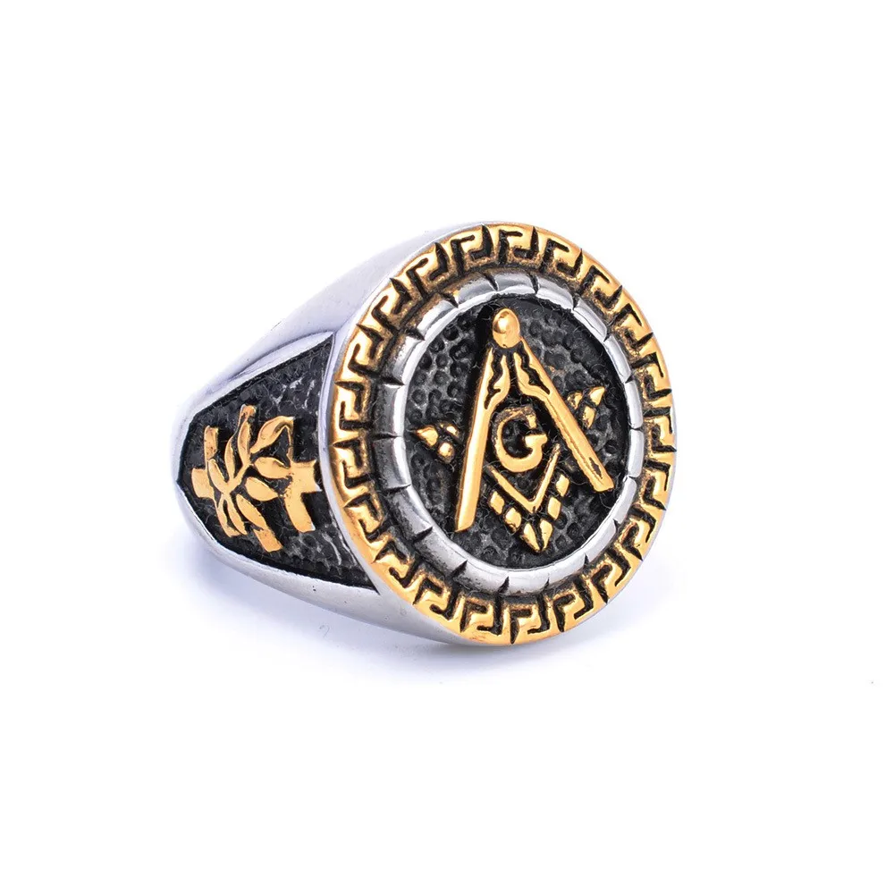 Vintage Men's Round Freemason  Templar Masonic Ring