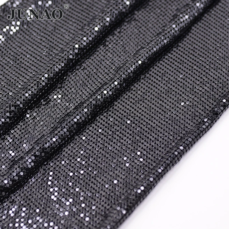 

JUNAO 45*150cm Black Rhinestones Fabric Metal Trim Aluminum Mesh Strass Applique Crystal Ribbon Banding for Dress Bag Crafts