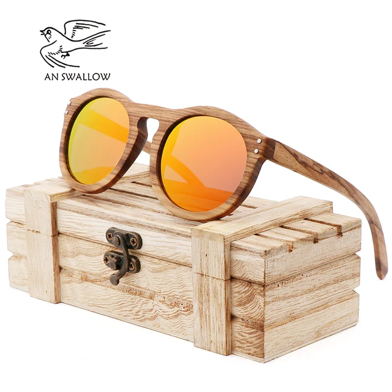 New 100% Real Zebra Wood Sun Glasses Women Round Wooden Sunglasses Men Polarized Lenses Driving UV400 Gafas De Sol