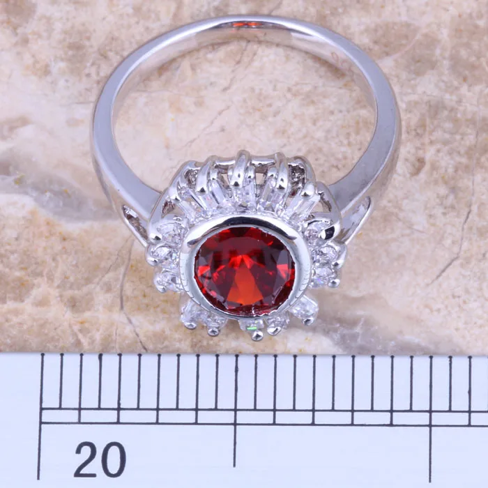 Absorbing Red Garnet White CZ Silver Plated  Women's Jewelry Ring Size 6 / 7 / 8 / 9 R1428