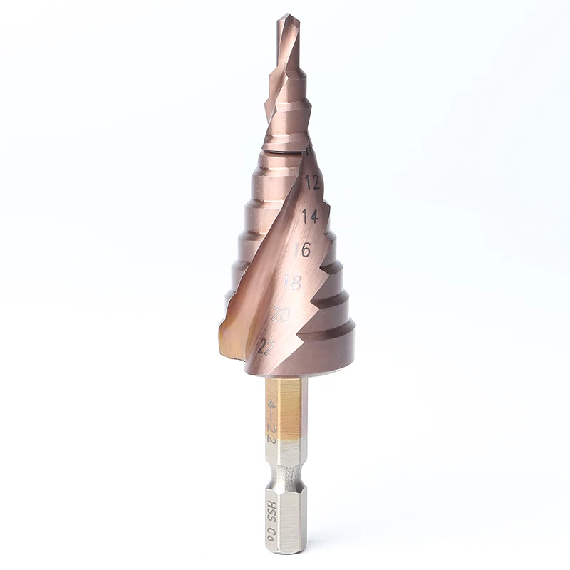 4-22MM Spiral Groove Metal Step Bit Stainless Steel Hole Woodworking Power Tools CO M35 Multifunctional Triangle Bit Hex Shank