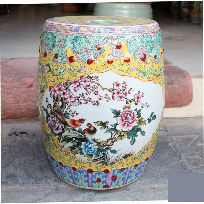 Jingdezhen Ceramic Porcelain Stool High-grade Hand-painted Antique Pink Flower-and-bird Stool Courtyard Toilet Stool