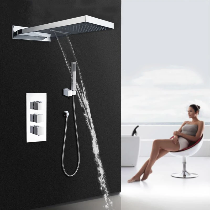 Stainless Steel Bathroom rain shower faucets head shower set with hand shower Control Valve and Messge Jet