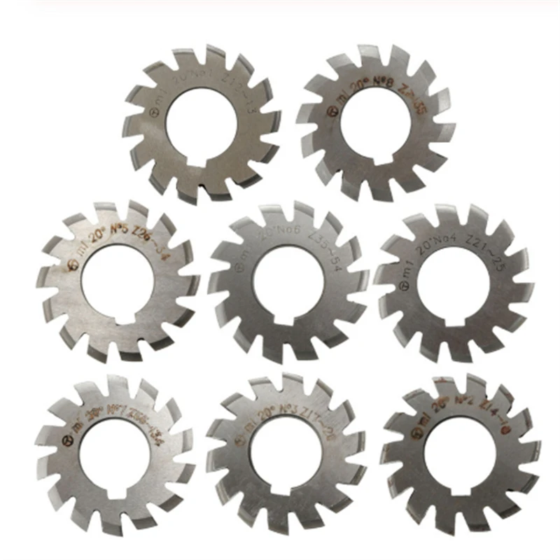 8PCS NO.1-NO.8 M0.4 M0.5 M0.6 M0.7 M0.8 M1 M1.25 M1.5 M2 M3 M4 Modulus PA20 Degrees HSS Gear Milling Cutter Gear Cutting Tools